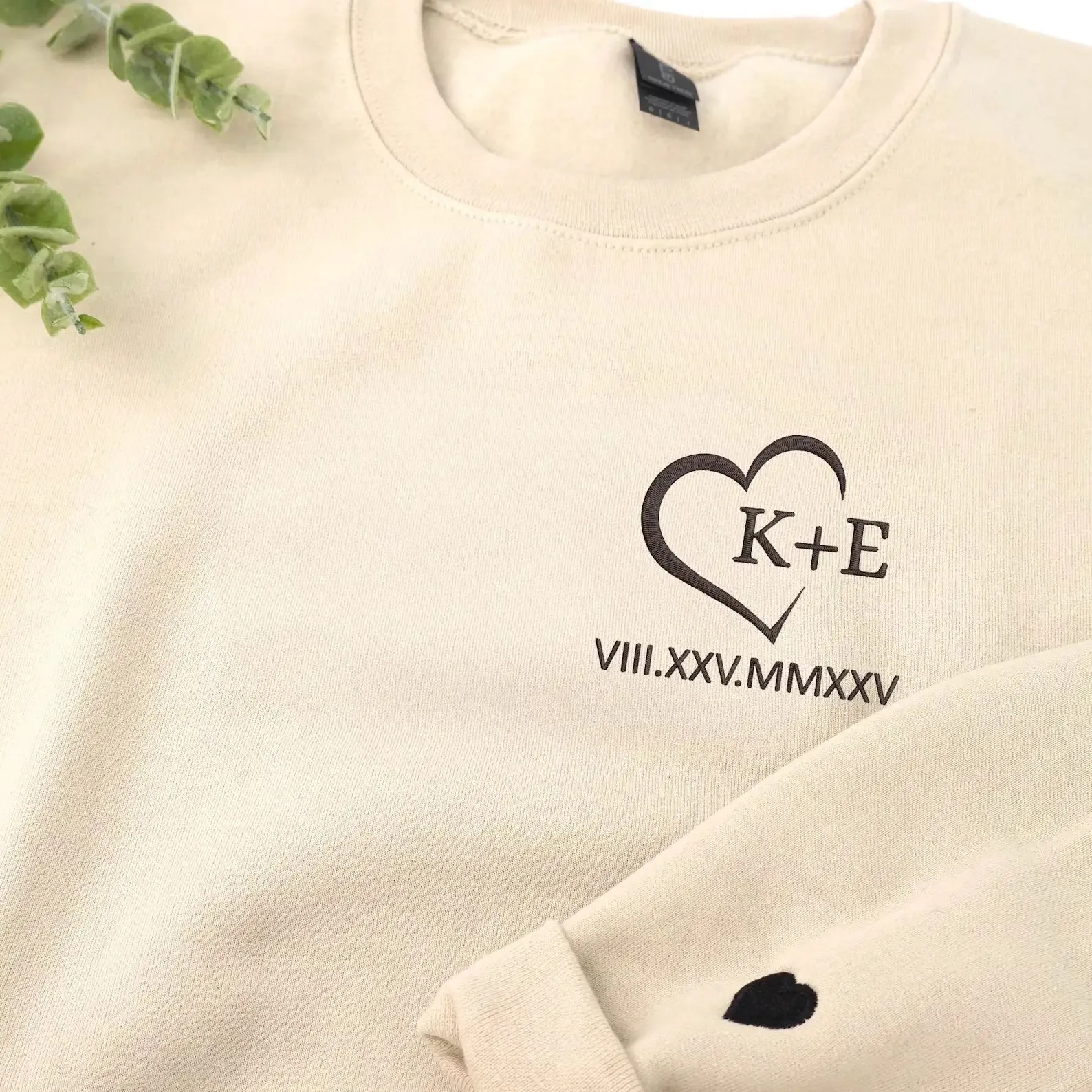 Custom Embroidered Couple Initials Monogram Heart Sweatshirt or Hoodie, 1st Anniversary Gift For Couples sold by Embroly product image thumbnail 3