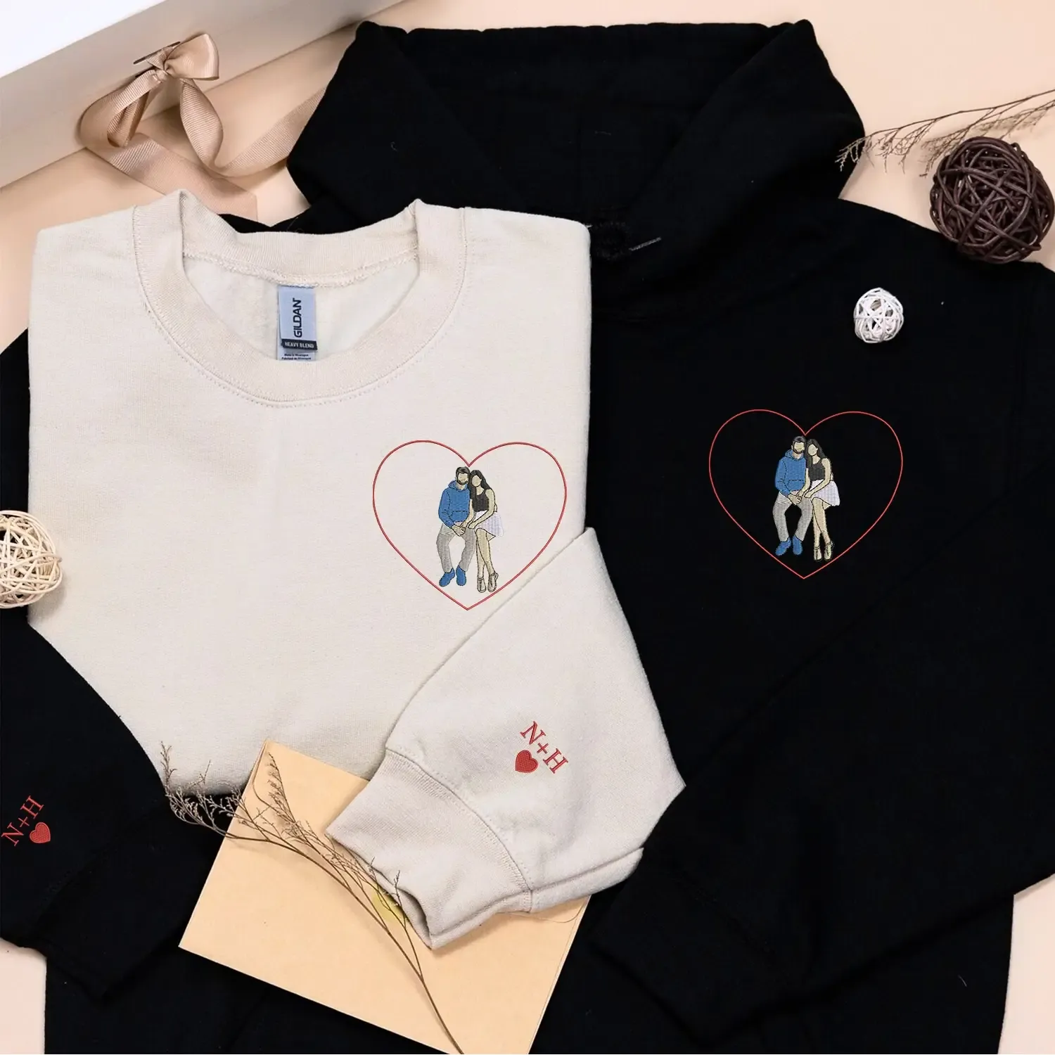 Custom Embroidered Love Portrait from Photo Couple Hoodie or Sweatshirt, Gift for Him Her sold by Embroly product image thumbnail 2