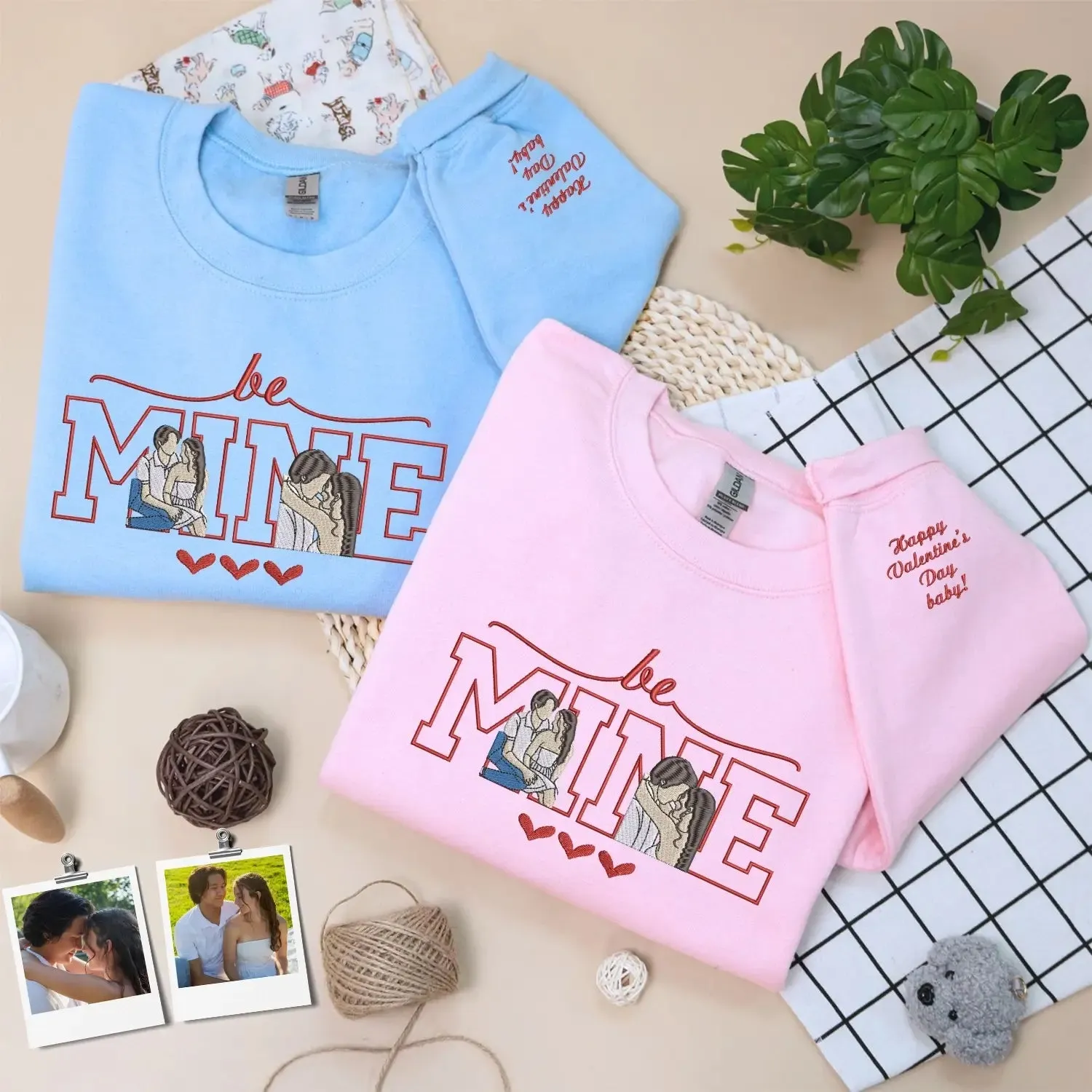 Custom Embroidered Be Mine Sweatshirt or Hoodie with Portrait from Photo, Best Valentine's Day Gifts for Her sold by Embroly