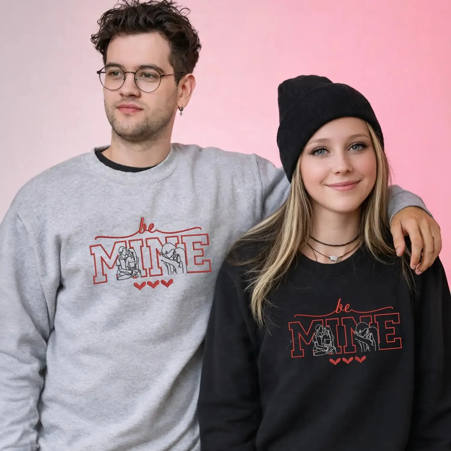 Custom Embroidered Be Mine Sweatshirt or Hoodie with Portrait from Photo, Best Valentine's Day Gifts for Her sold by Embroly product image thumbnail 2