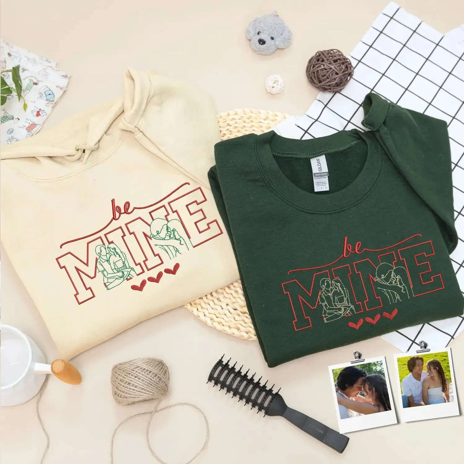 Custom Embroidered Be Mine Sweatshirt or Hoodie with Portrait from Photo, Best Valentine's Day Gifts for Her sold by Embroly product image thumbnail 3