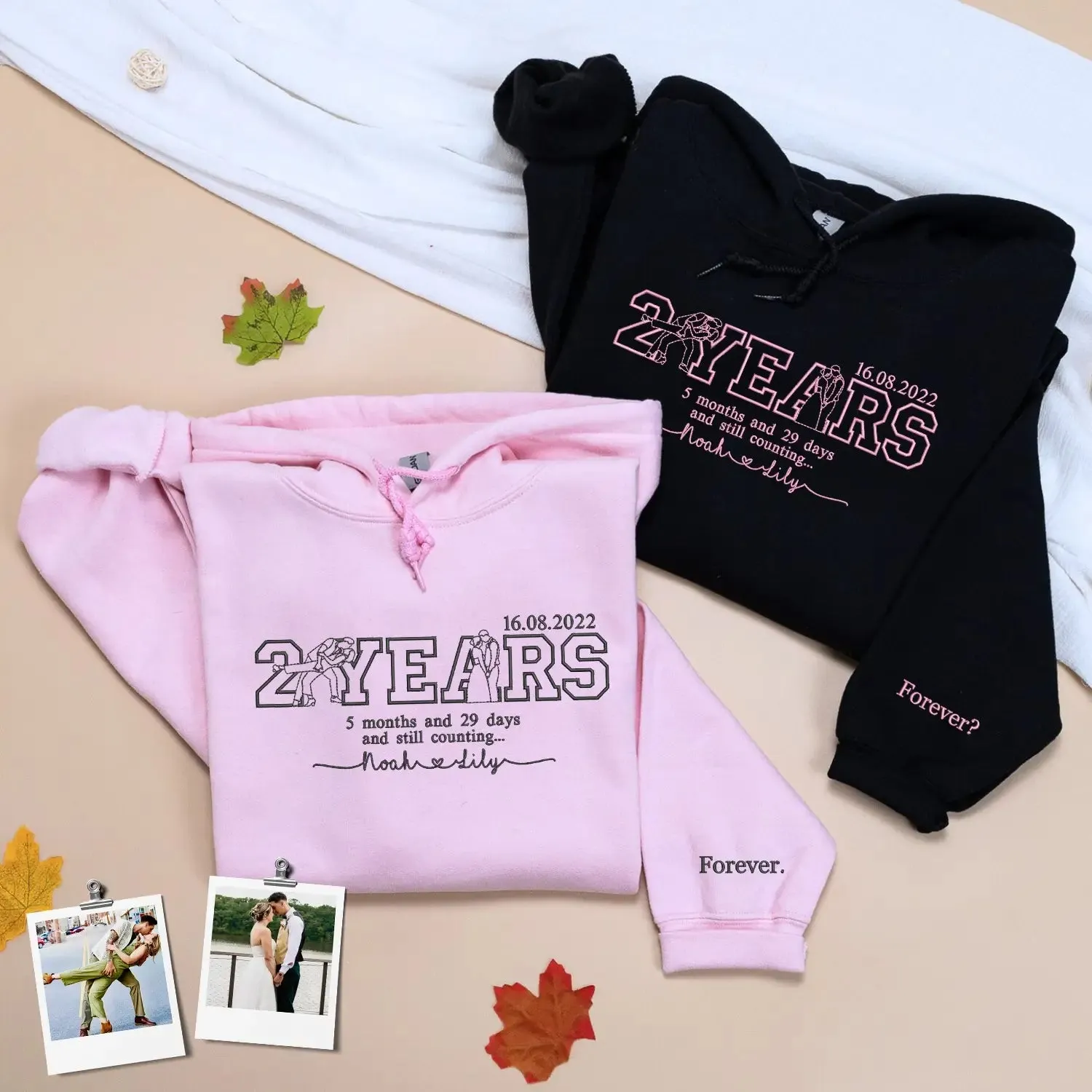 Custom Embroidered Portrait from Photo Sweatshirt or Hoodie with Anniversary Date, Anniversary Gifts for Girlfriend Boyfriend sold by Embroly product image thumbnail 3