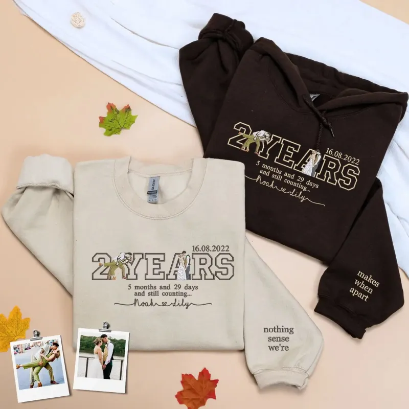 Custom Embroidered Portrait from Photo Sweatshirt or Hoodie with Anniversary Date, Anniversary Gifts for Girlfriend Boyfriend made by Embroly