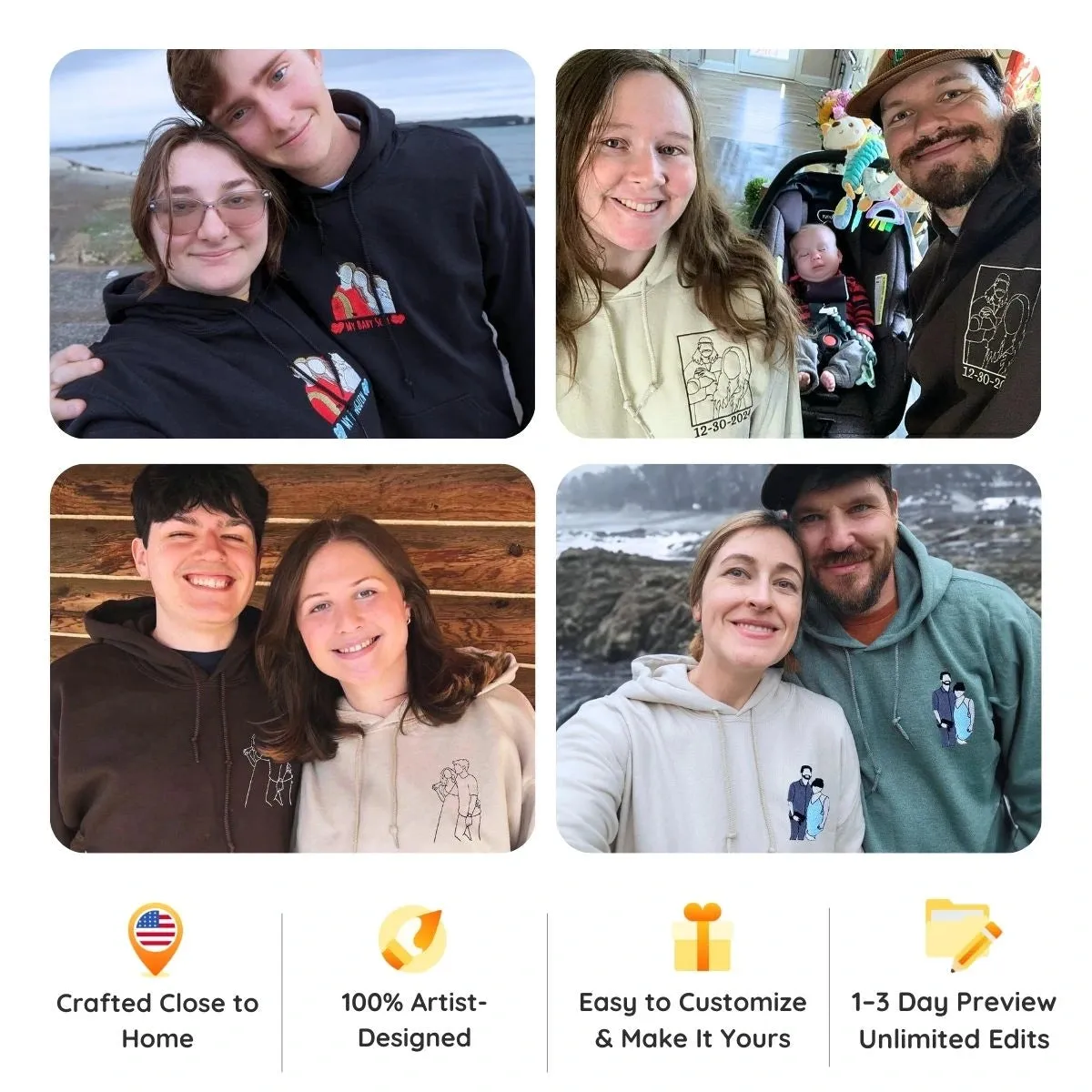 Custom Embroidered Portrait from Photo Sweatshirt or Hoodie with Anniversary Date, Anniversary Gifts for Girlfriend Boyfriend sold by Embroly product image thumbnail 5