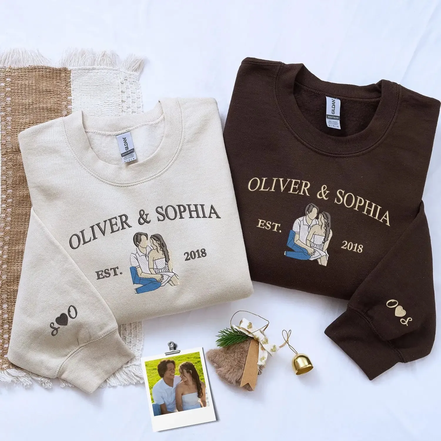 Custom Embroidered Portrait Sweatshirt or Hoodie with Names, Personalized Anniversary Gifts for Her Him sold by Embroly