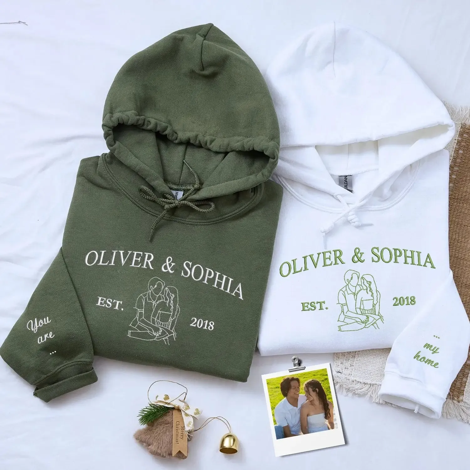 Custom Embroidered Portrait Sweatshirt or Hoodie with Names, Personalized Anniversary Gifts for Her Him sold by Embroly product image thumbnail 3