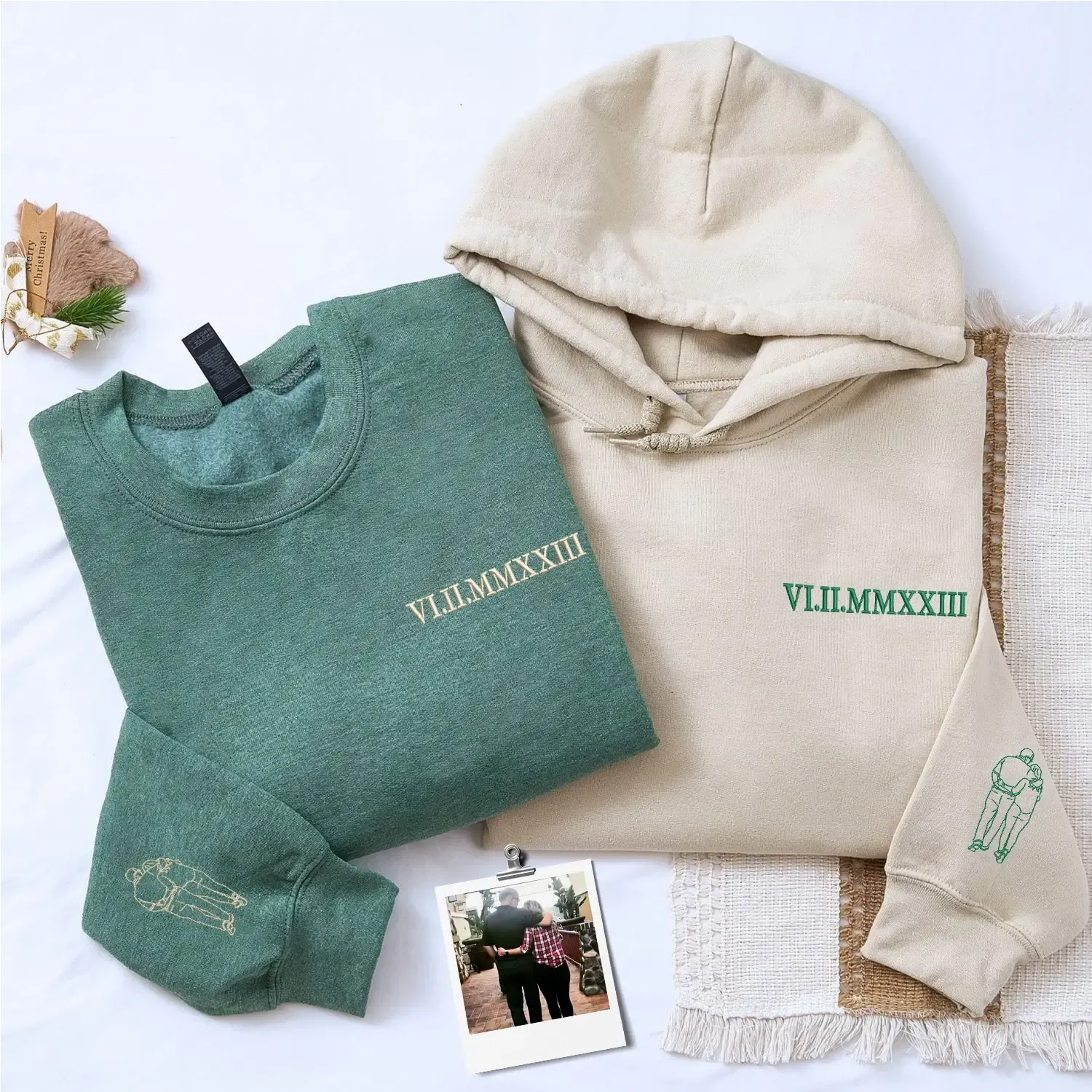 Custom Anniversary Gift for Couple with Embroidered Roman Numeral and Portrait Photo on Sweatshirt or Hoodie sold by Embroly product image thumbnail 4
