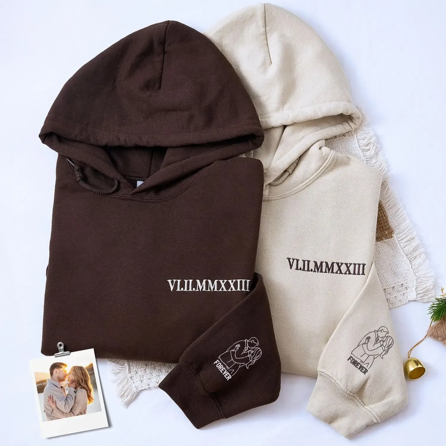 Custom Anniversary Gift for Couple with Embroidered Roman Numeral and Portrait Photo on Sweatshirt or Hoodie sold by Embroly