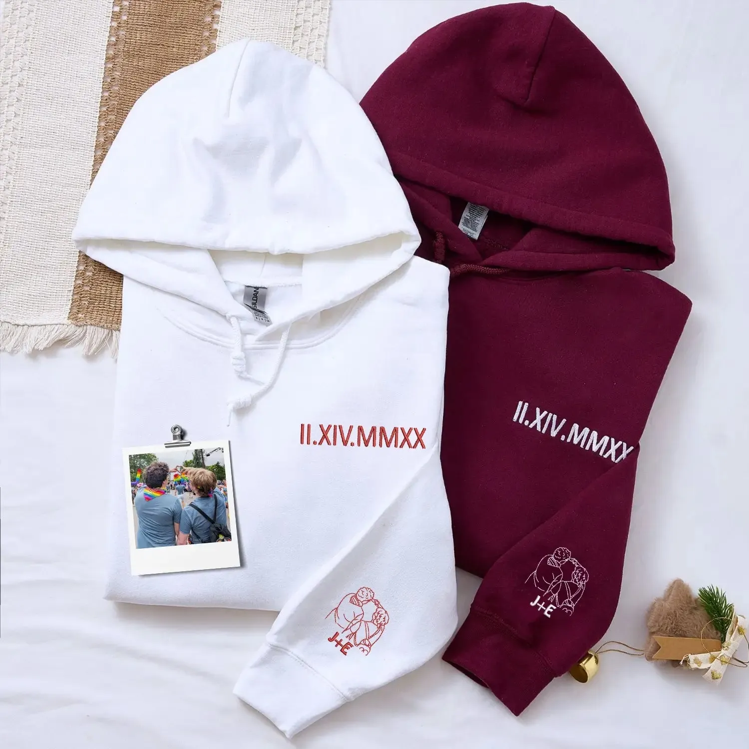 Custom Anniversary Gift for Couple with Embroidered Roman Numeral and Portrait Photo on Sweatshirt or Hoodie sold by Embroly product image thumbnail 3