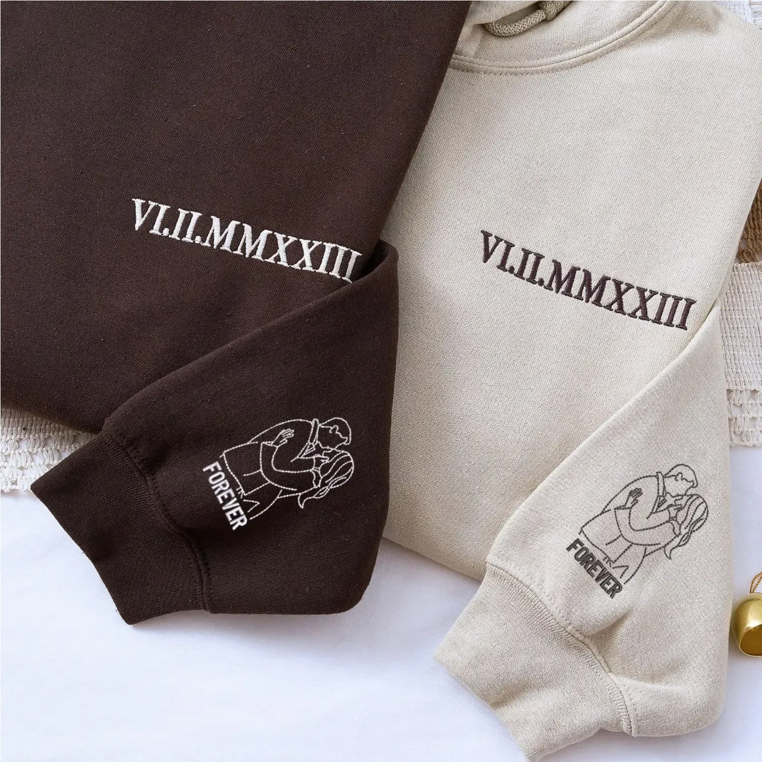 Custom Anniversary Gift for Couple with Embroidered Roman Numeral and Portrait Photo on Sweatshirt or Hoodie sold by Embroly product image thumbnail 2