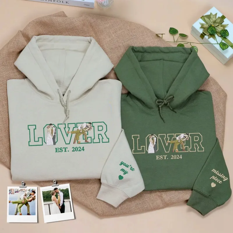 Custom Lover Sweatshirt or Hoodie with Embroidered Portrait Photo, Personalized Anniversary Gifts for Her Him made by Embroly