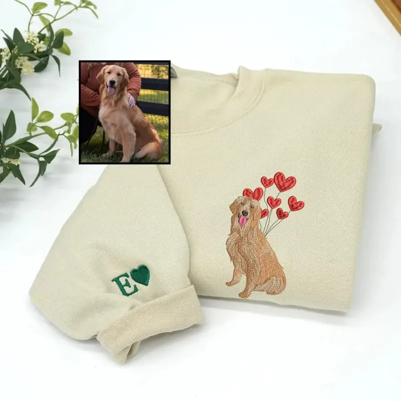Custom Embroidered Dog Valentine from Portrait Sweatshirt or Hoodie, Pet Lover Gift for Her sold by Embroly
