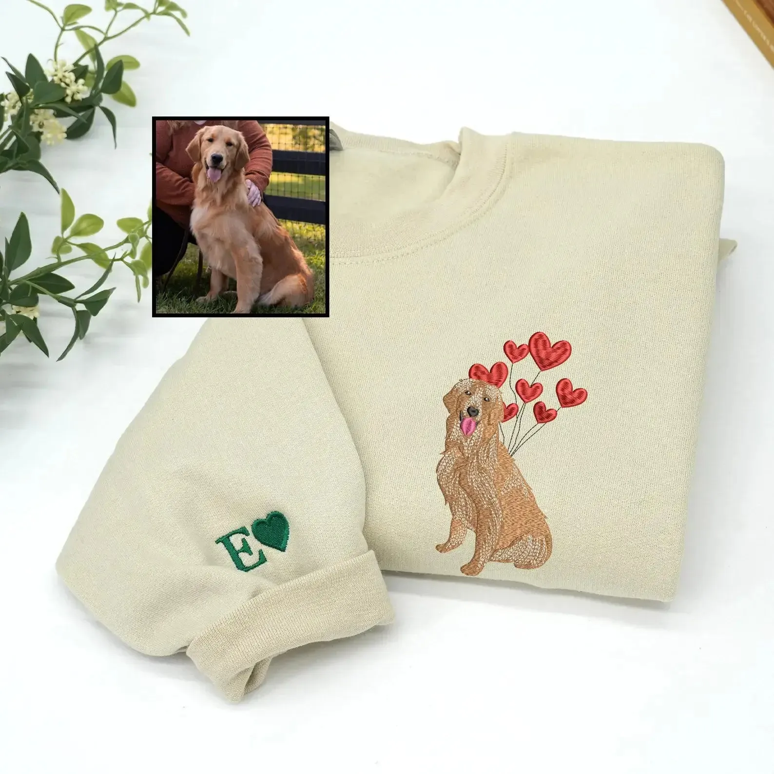 Custom Embroidered Dog Valentine from Portrait Sweatshirt or Hoodie, Pet Lover Gift for Her sold by Embroly