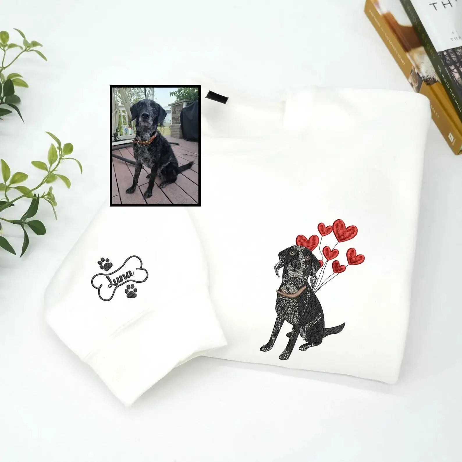 Custom Embroidered Dog Valentine from Portrait Sweatshirt or Hoodie, Pet Lover Gift for Her sold by Embroly product image thumbnail 4