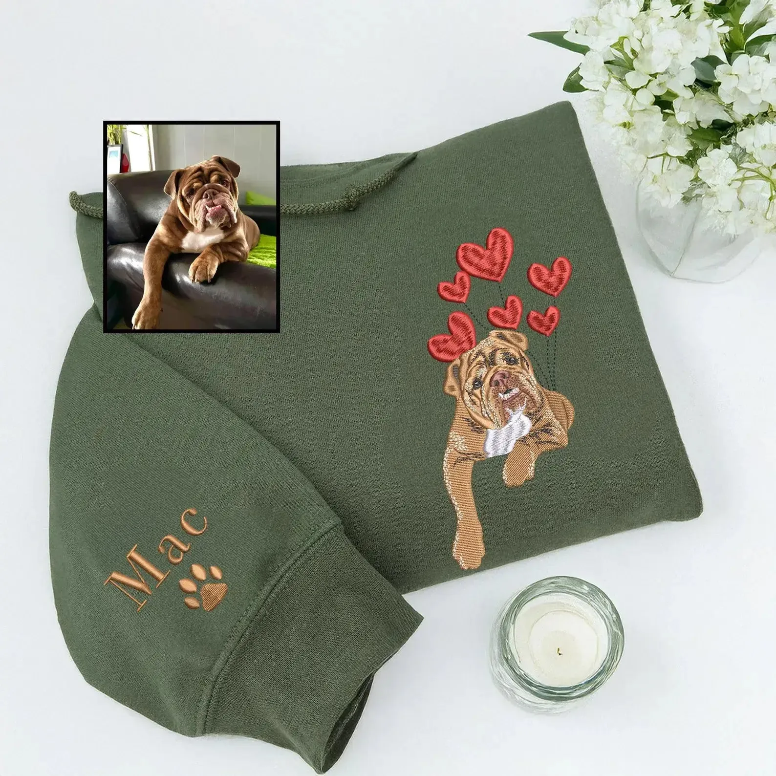 Custom Embroidered Dog Valentine from Portrait Sweatshirt or Hoodie, Pet Lover Gift for Her sold by Embroly product image thumbnail 3