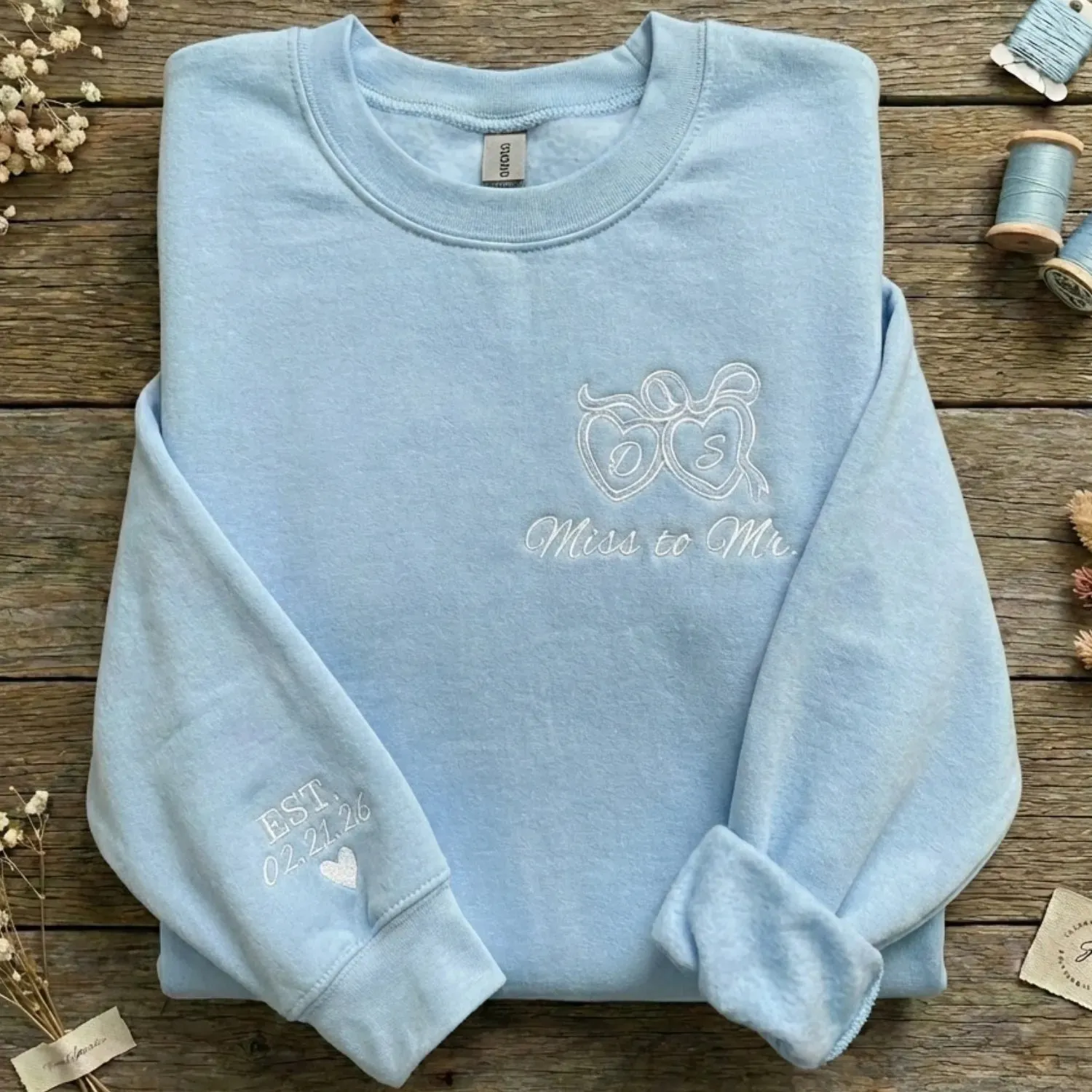 Personalized Bride Embroidered Sweatshirt for Future Mrs. with Custom Last Name & Wedding Date sold by Embroly