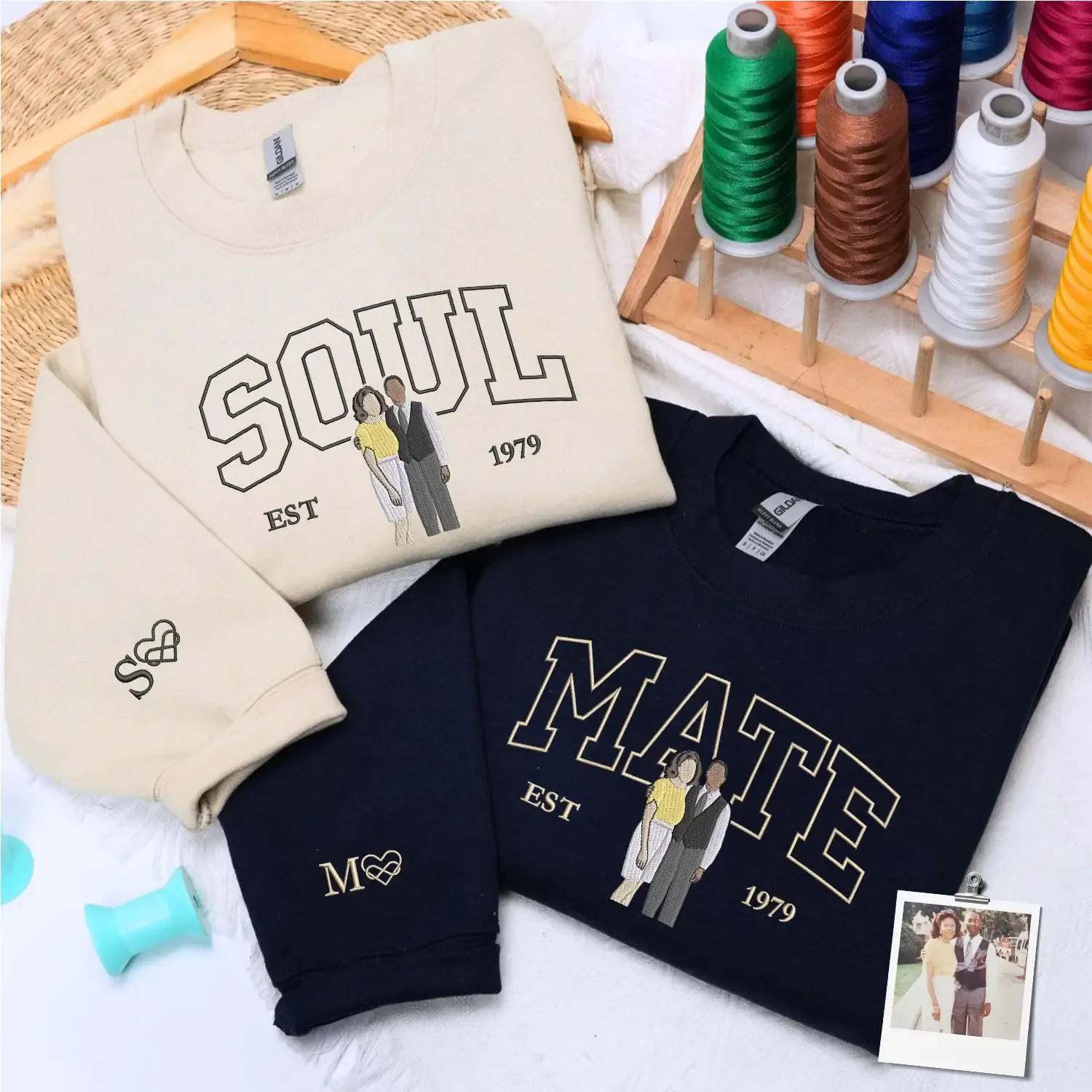 Custom Embroidered Soulmate with Portrait Sweatshirt or Hoodie, Soulmate Gifts for Him Her sold by Embroly product image thumbnail 3