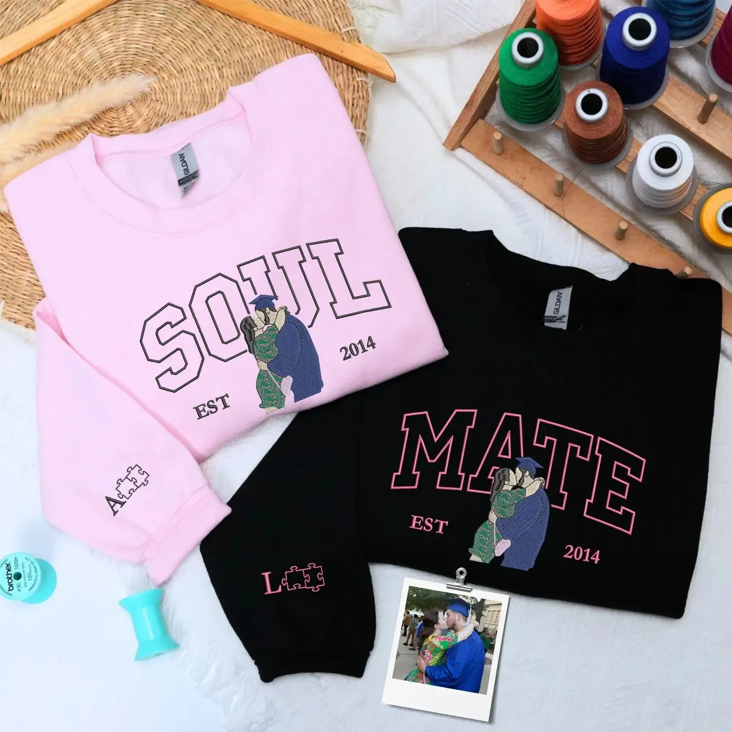 Custom Embroidered Soulmate with Portrait Sweatshirt or Hoodie, Soulmate Gifts for Him Her sold by Embroly
