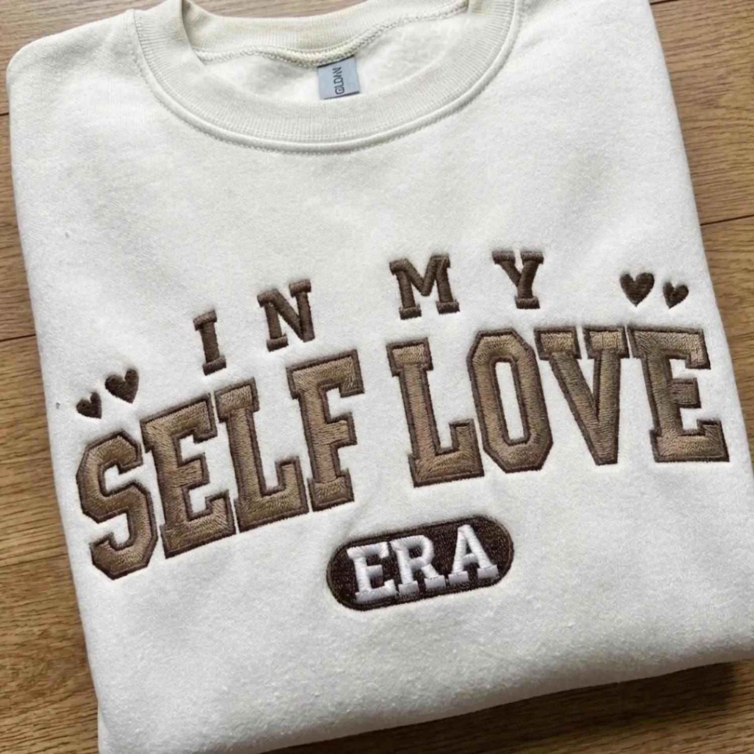 Embroidered Self Love Sweatshirt or Hoodie with Custom Text on Sleeve, Valentine's Day Gifts For Yourself sold by Embroly product image thumbnail 3