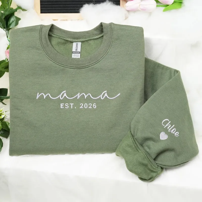 Mother’s Day Gift for Daughter - Custom Mama Embroidered Sweatshirt with Name on Sleeve made by Embroly