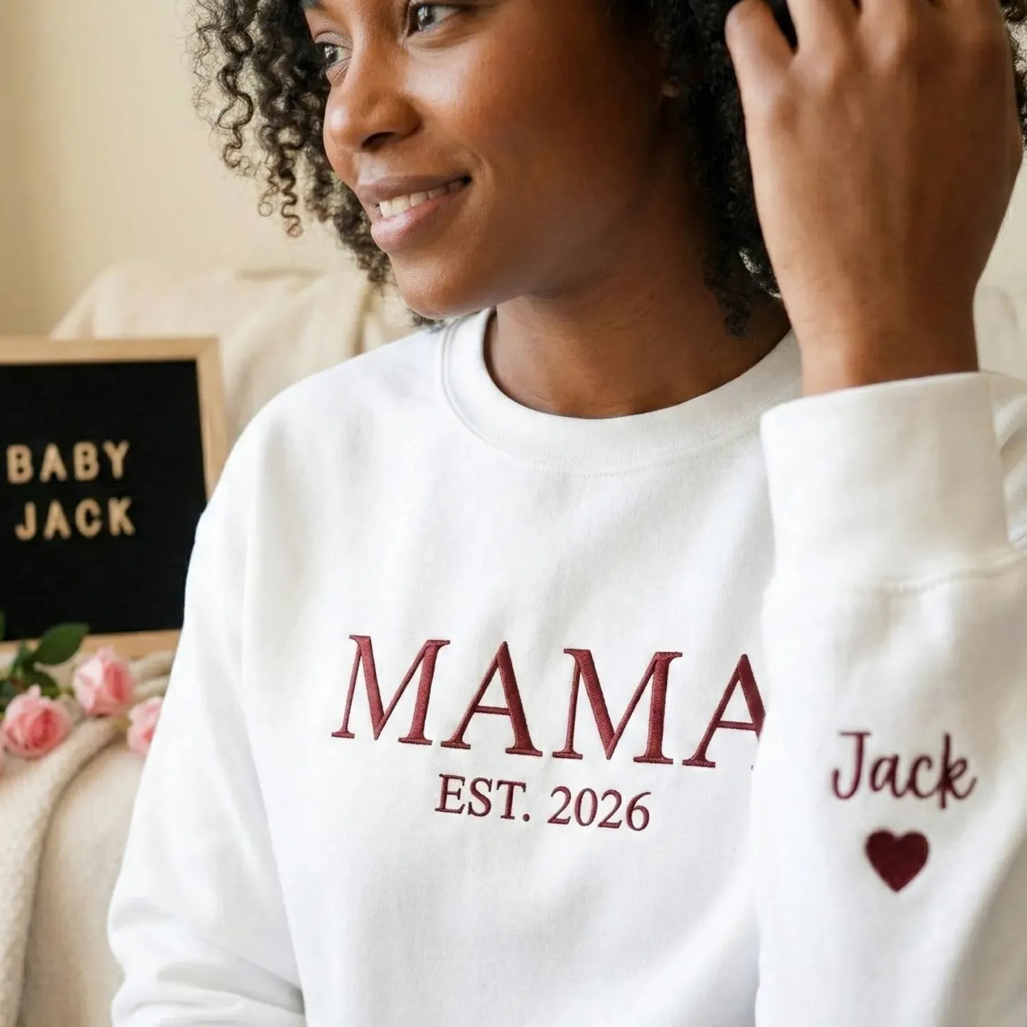 Custom Mama Embroidered Sweatshirt for Granddaughter, New Mom or Mother's Day Birthday Gift sold by Embroly product image thumbnail 2