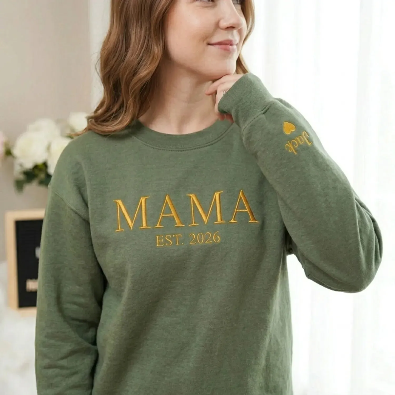 Custom Mama Embroidered Sweatshirt for Sister, New Mom or Mother's Day Birthday Gift sold by Embroly product image thumbnail 3