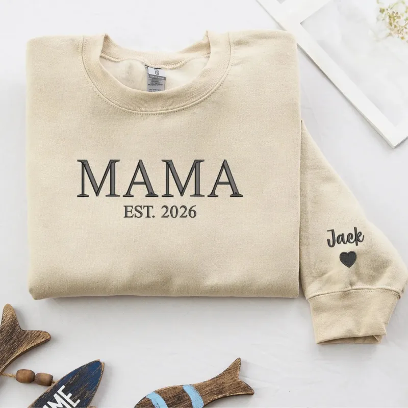 Custom Mama Embroidered Sweatshirt for Sister, New Mom or Mother's Day Birthday Gift made by Embroly