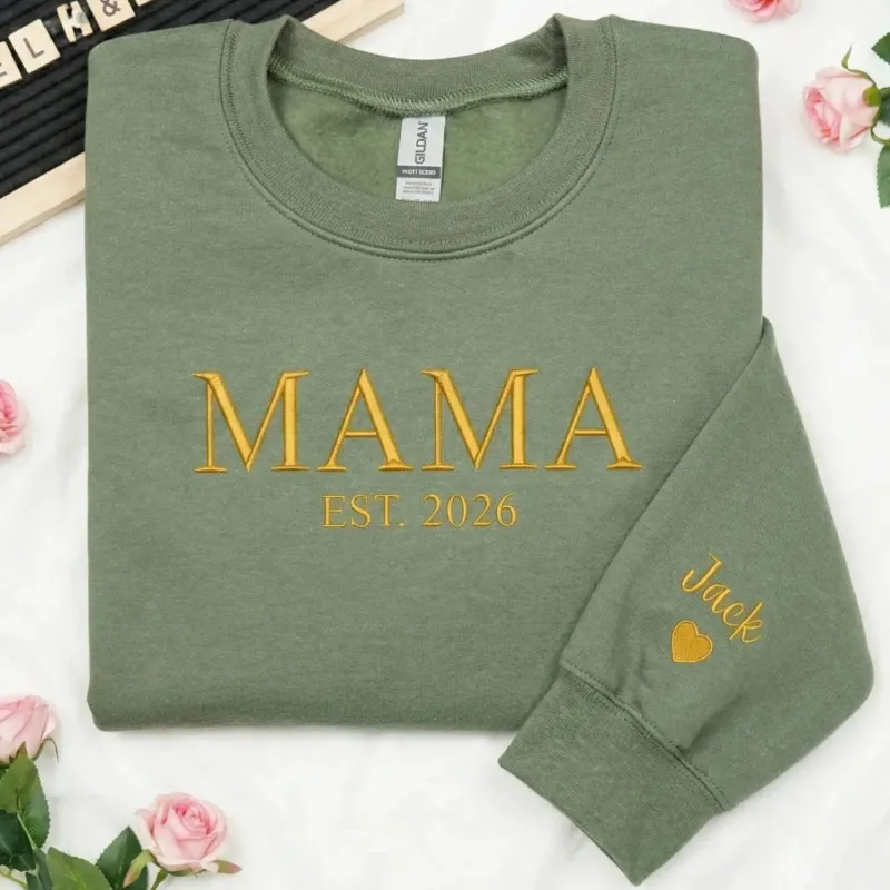 Custom Mama Embroidered Sweatshirt for Wife, New Mom or Mother's Day Birthday Gift made by Embroly