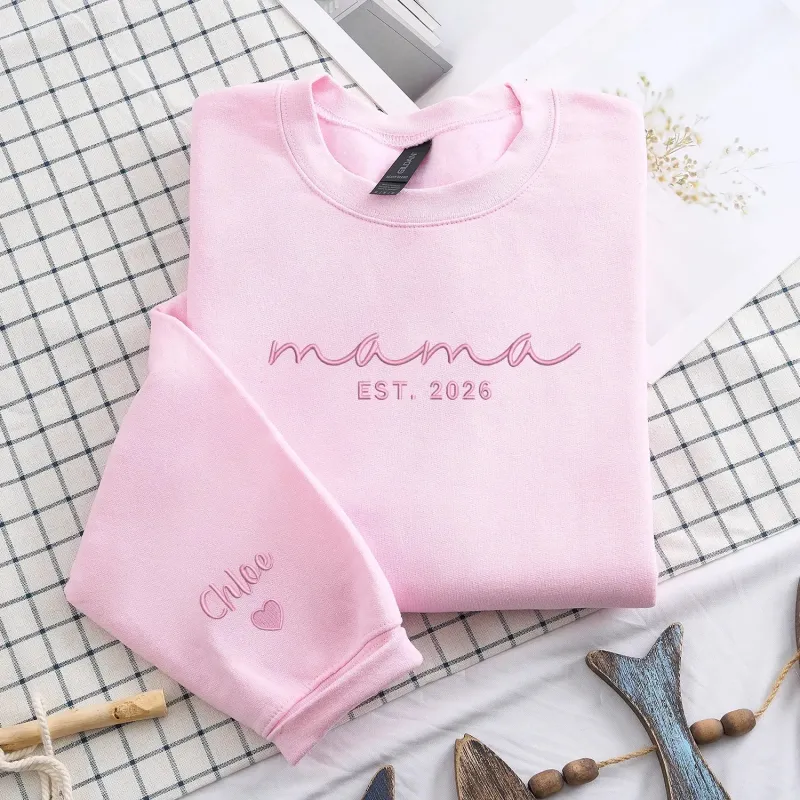 First Mother’s Day Gift - Personalized Mama Embroidered Sweatshirt for New Mom made by Embroly