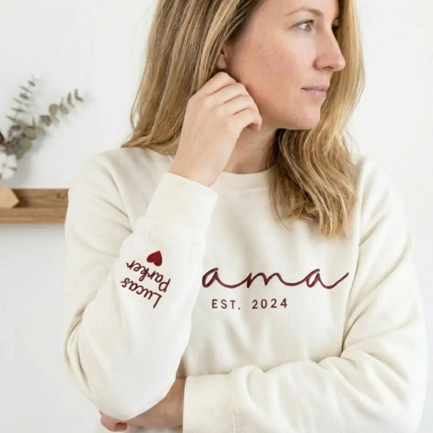 Custom Mama Embroidered Sweatshirt - Personalized Gift for Wife, Mom, New Mom - Mother’s Day & Birthday sold by Embroly product image thumbnail 3