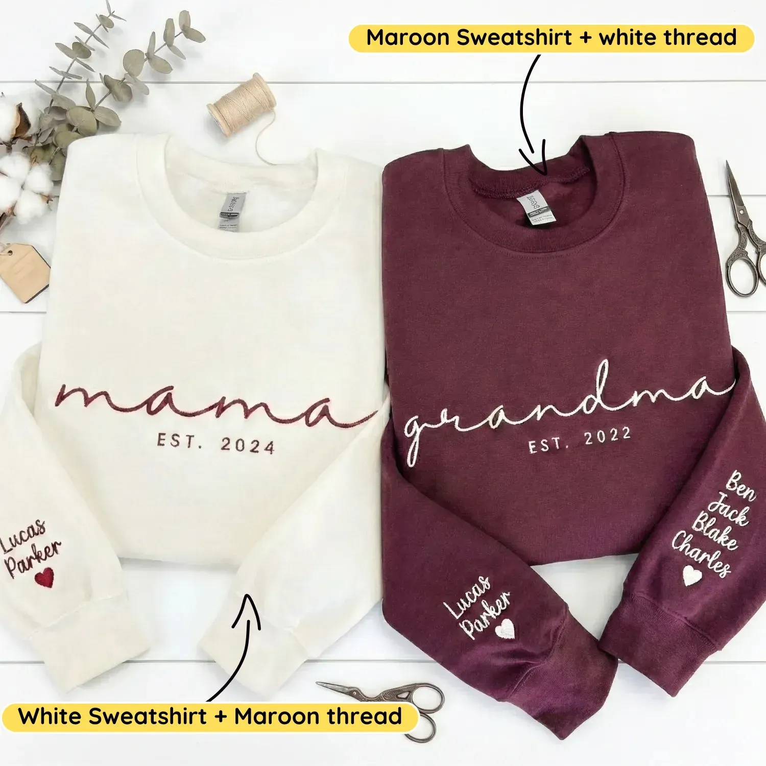 Custom Mama Embroidered Sweatshirt - Personalized Gift for Wife, Mom, New Mom - Mother’s Day & Birthday sold by Embroly product image thumbnail 2