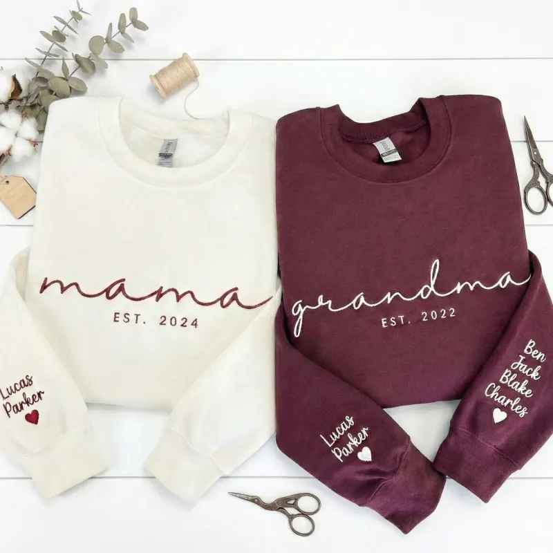 Custom Mama Embroidered Sweatshirt - Personalized Gift for Wife, Mom, New Mom - Mother’s Day & Birthday made by Embroly