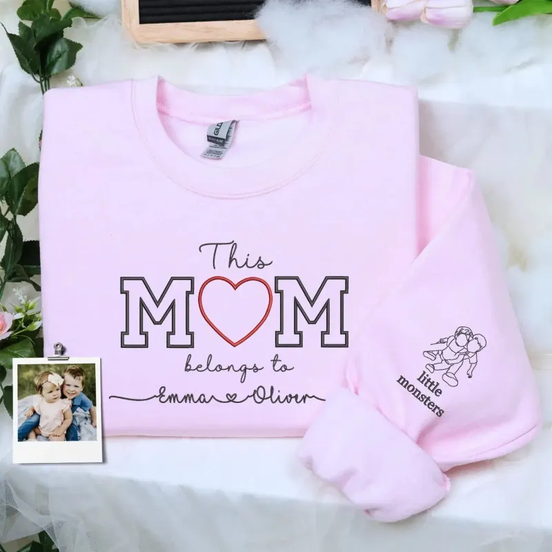 Custom Embroidered This Mom Belongs To Sweatshirt or Hoodie with Photo Portrait, Mother's Day Gifts from Husband made by Embroly