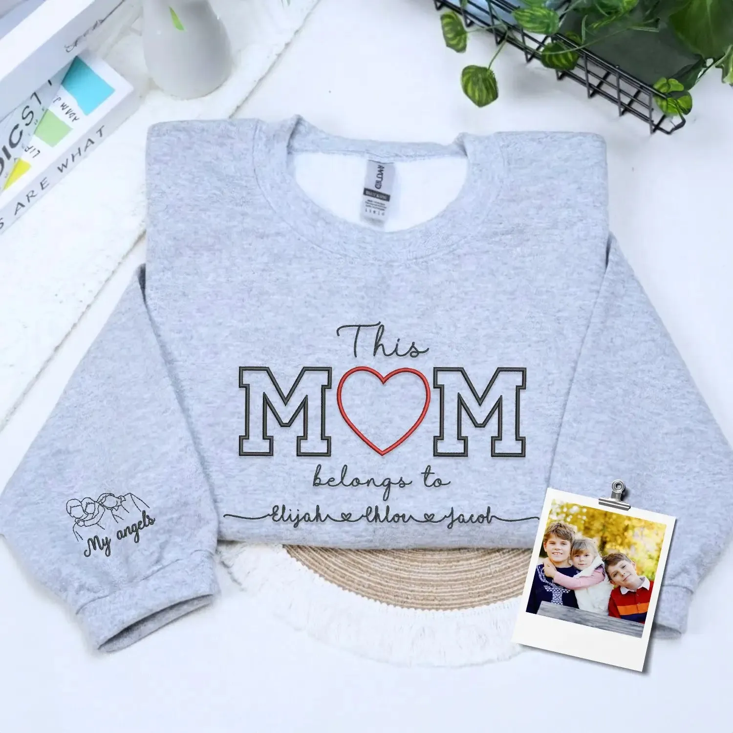 Custom Embroidered This Mom Belongs To Sweatshirt or Hoodie with Photo Portrait, Mother's Day Gifts from Husband sold by Embroly product image thumbnail 2
