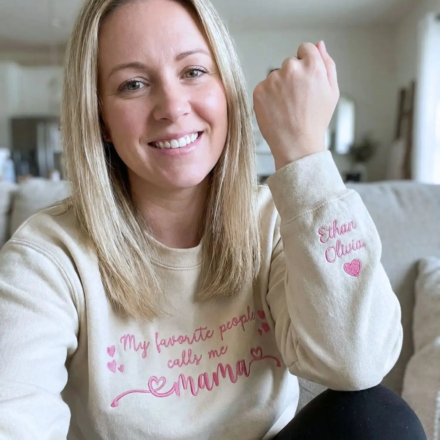 Custom Embroidered My Favorite People Call Me Mama Sweatshirt or Hoodie, Best Mothers Day Gifts sold by Embroly product image thumbnail 2