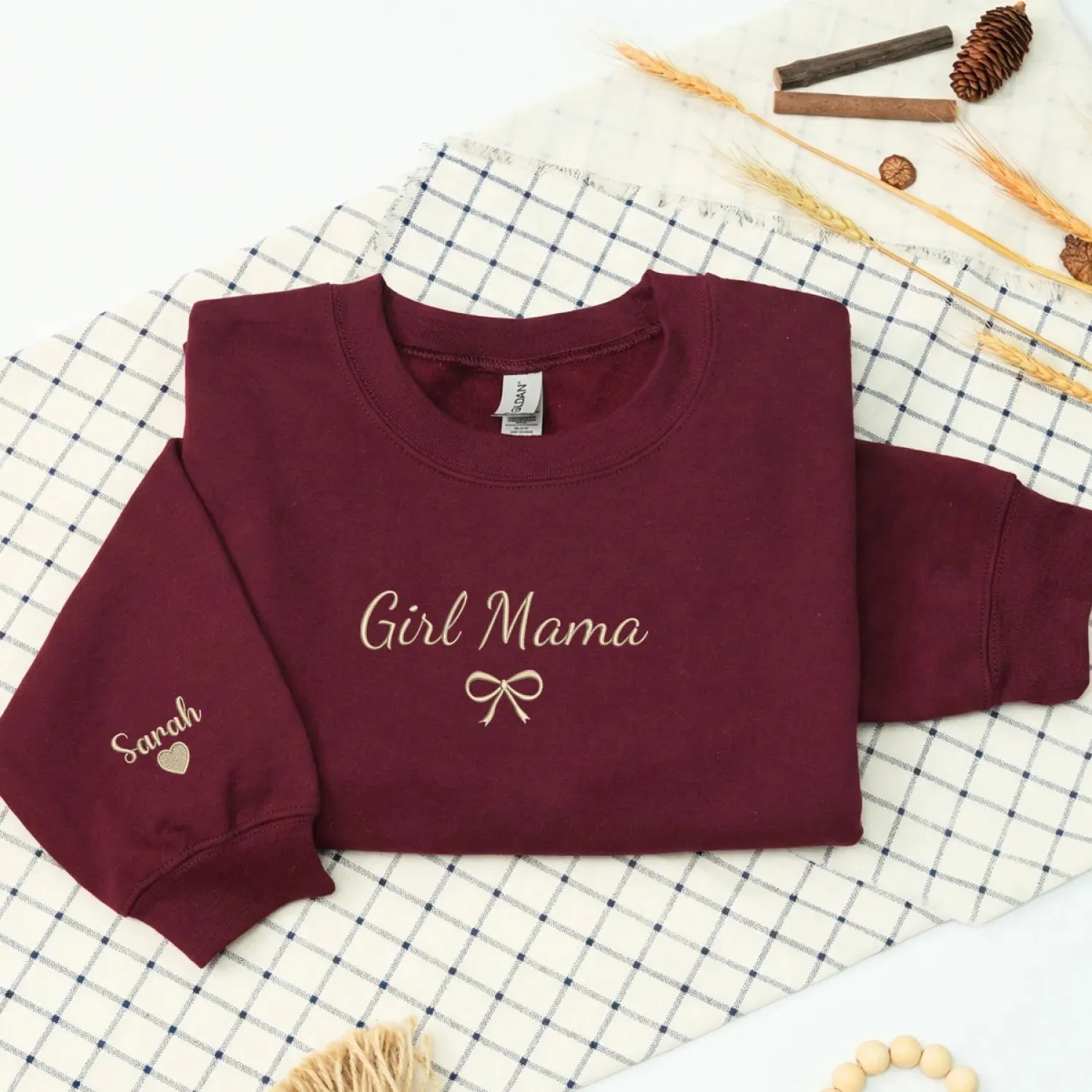 Custom Girl Mama Embroidered Sweatshirt - Personalized Gift for Daughter, Wife, Sister or New Mom sold by Embroly product image thumbnail 4