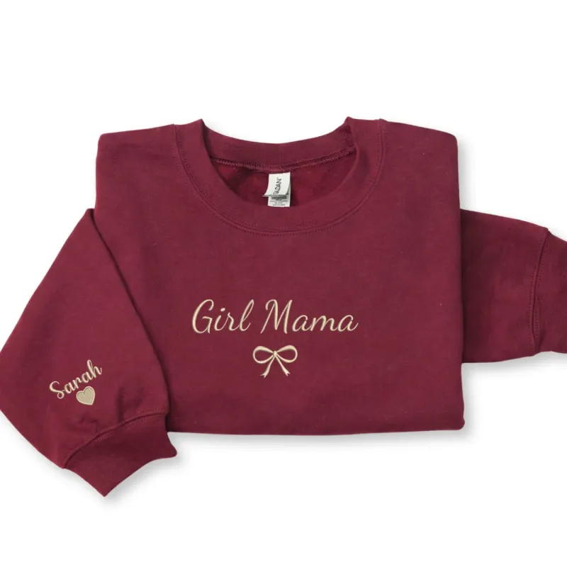 Custom Girl Mama Embroidered Sweatshirt - Personalized Gift for Daughter, Wife, Sister or New Mom made by Embroly
