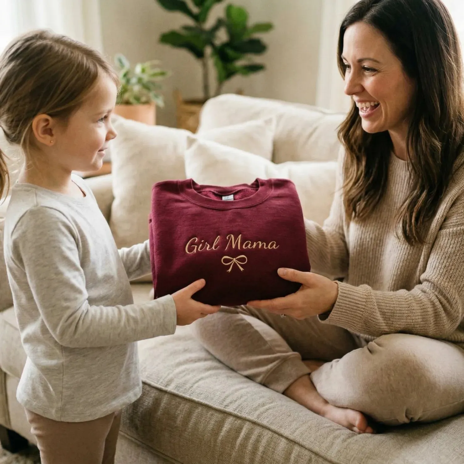 Custom Girl Mama Embroidered Sweatshirt - Personalized Gift for Daughter, Wife, Sister or New Mom sold by Embroly product image thumbnail 3