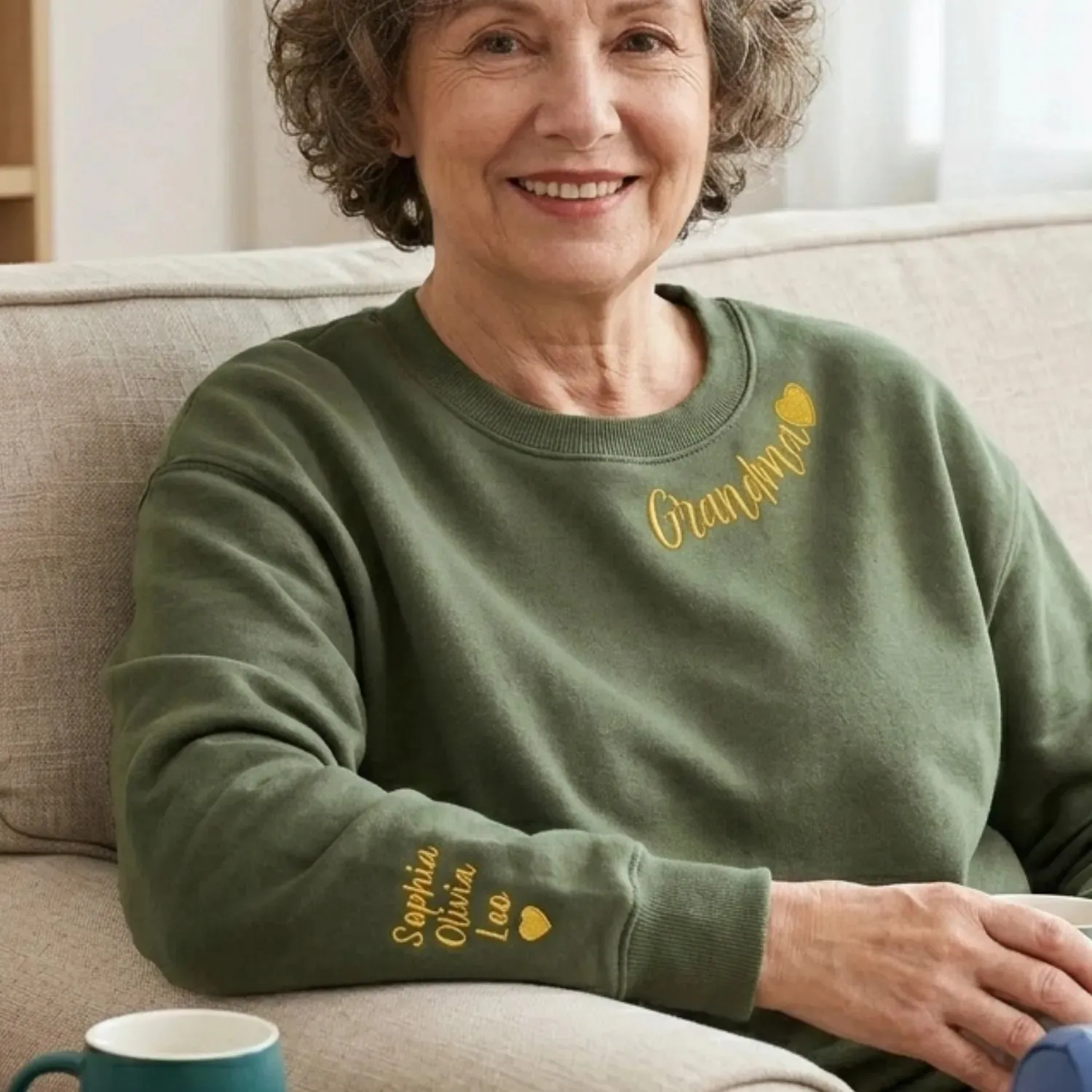 Personalized Gift for Sister Becoming Grandma from Sibling, Brother or Sister - Grammy Nana Gigi Neckline Embroidered Sweatshirt sold by Embroly product image thumbnail 5