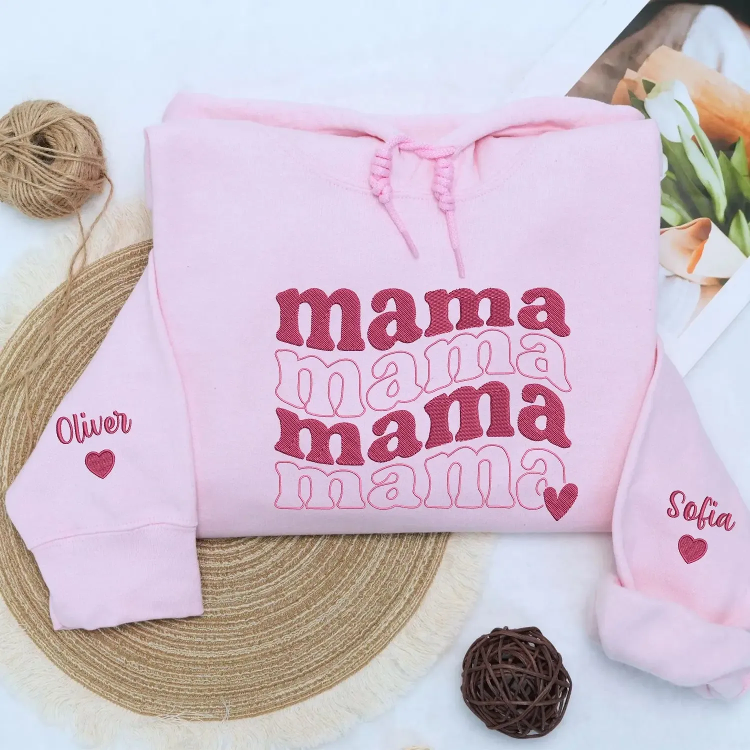Custom Embroidered Groovy Mama Sweatshirt or Hoodie with Name on Sleeve, Mother's Day gift for Daughter sold by Embroly product image thumbnail 4