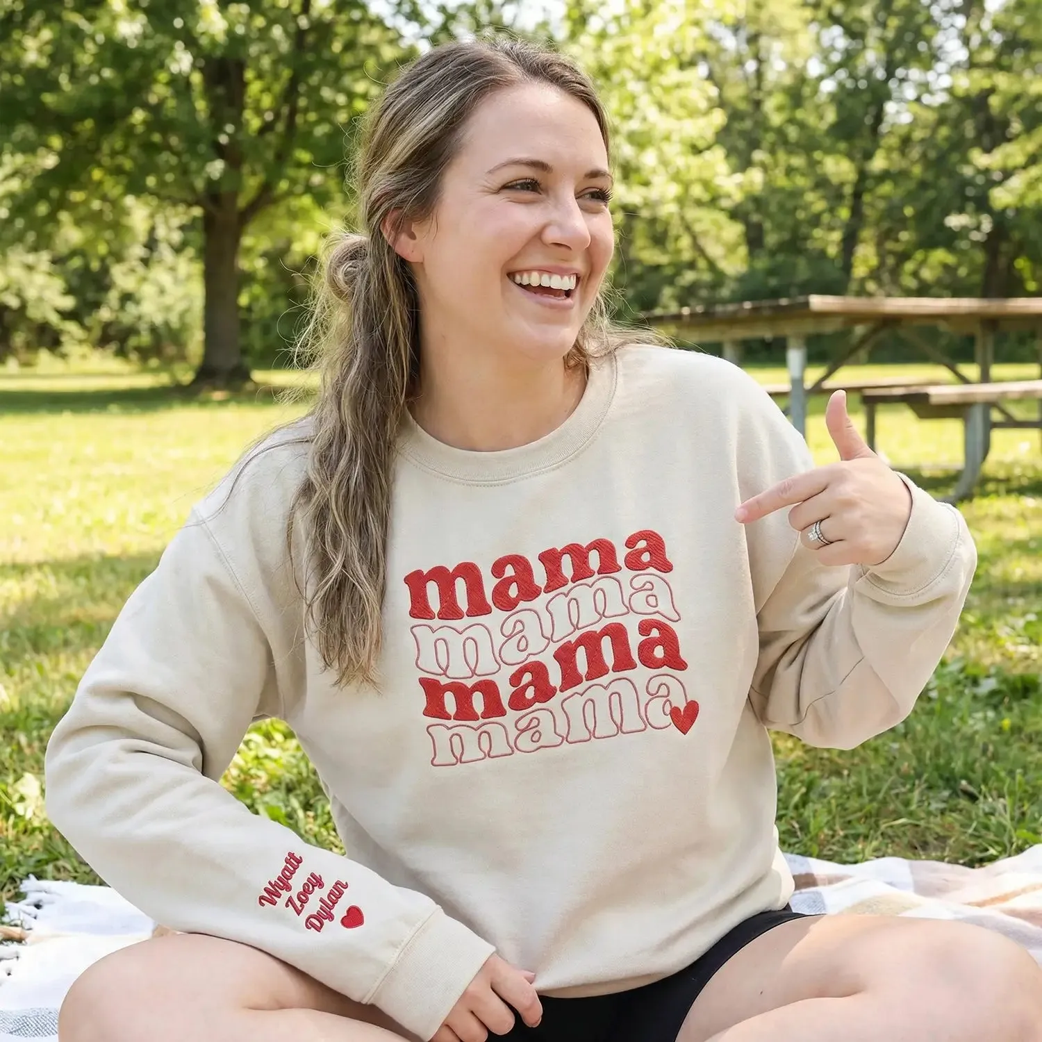 Custom Embroidered Groovy Mama Sweatshirt or Hoodie with Name on Sleeve, Mother's Day gift for Daughter sold by Embroly product image thumbnail 2