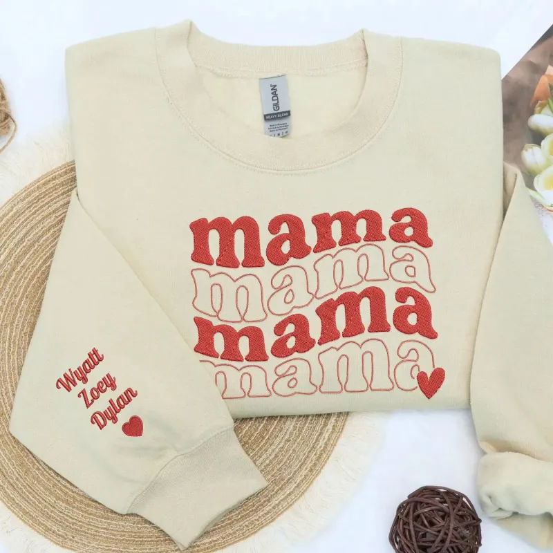 Custom Embroidered Groovy Mama Sweatshirt or Hoodie with Name on Sleeve, Mother's Day gift for Daughter made by Embroly