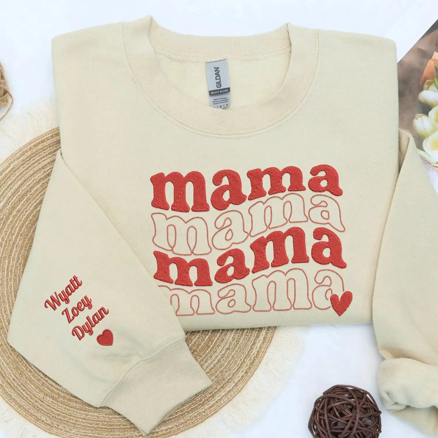 Custom Embroidered Groovy Mama Sweatshirt or Hoodie with Name on Sleeve, Mother's Day gift for Daughter sold by Embroly