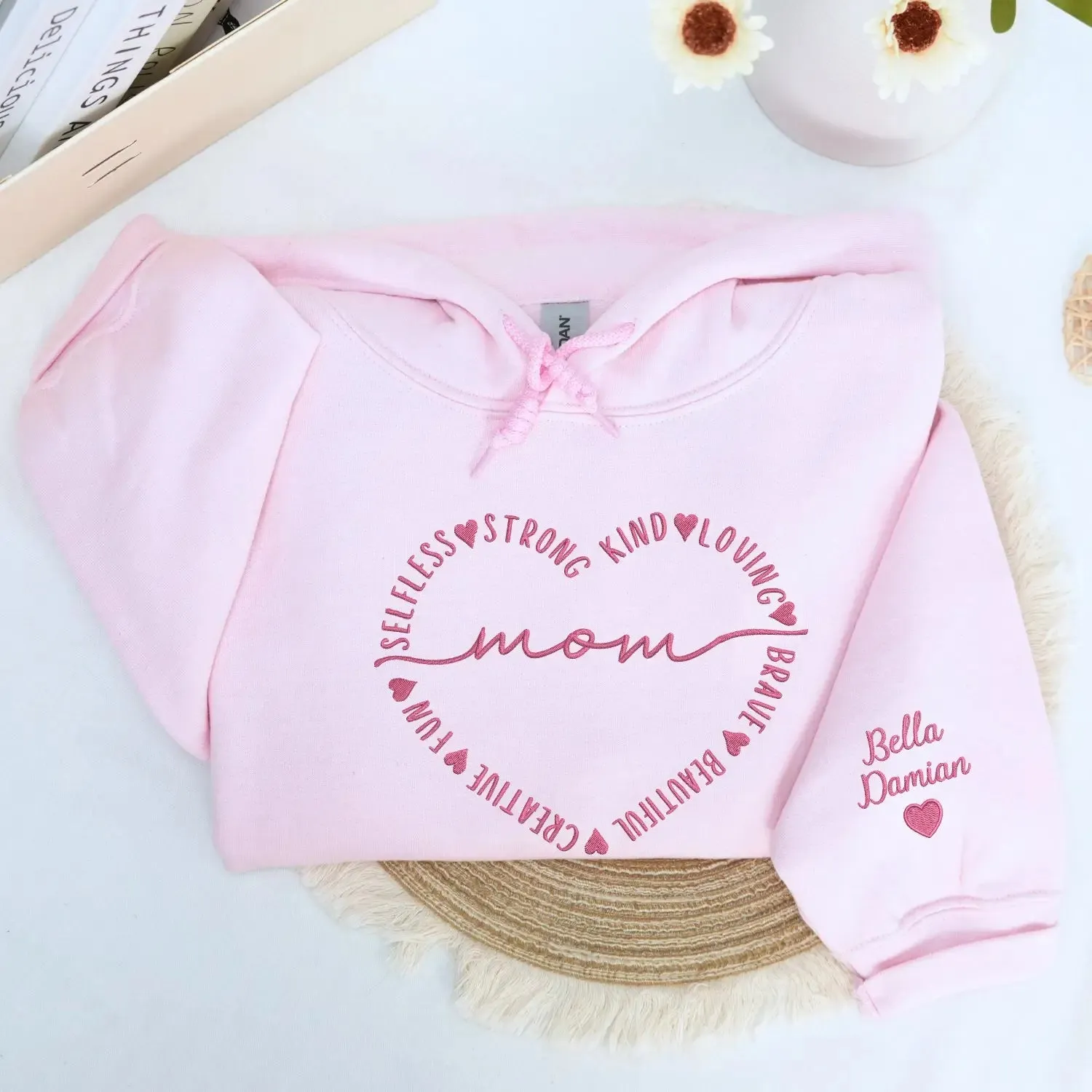 Custom Embroidered Beautiful Mom Sweatshirt or Hoodie, Mothers Day Gift from Daughter sold by Embroly
