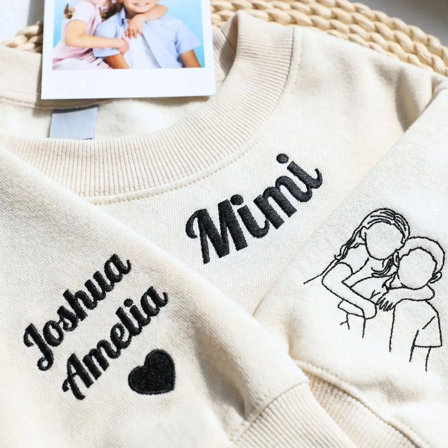 Custom Embroidered Mama Sweatshirt or Hoodie with Portrait Photo on Sleeve, Gifts For Mom from Son Daughter sold by Embroly product image thumbnail 3