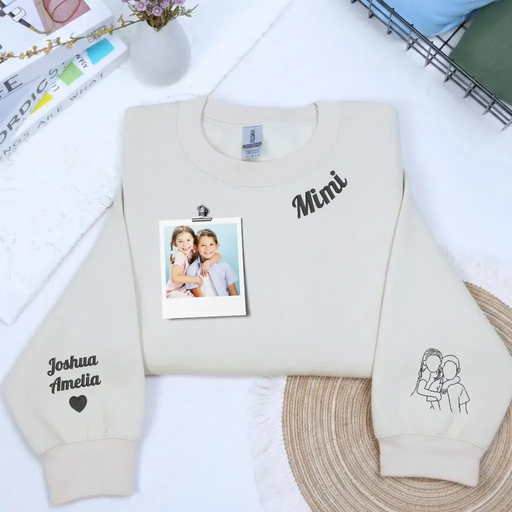 Custom Embroidered Mama Sweatshirt or Hoodie with Portrait Photo on Sleeve, Gifts For Mom from Son Daughter sold by Embroly product image thumbnail 5