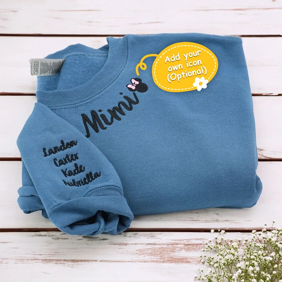 Custom Embroidered Mama Sweatshirt or Hoodie with Portrait Photo on Sleeve, Gifts For Mom from Son Daughter sold by Embroly product image thumbnail 4