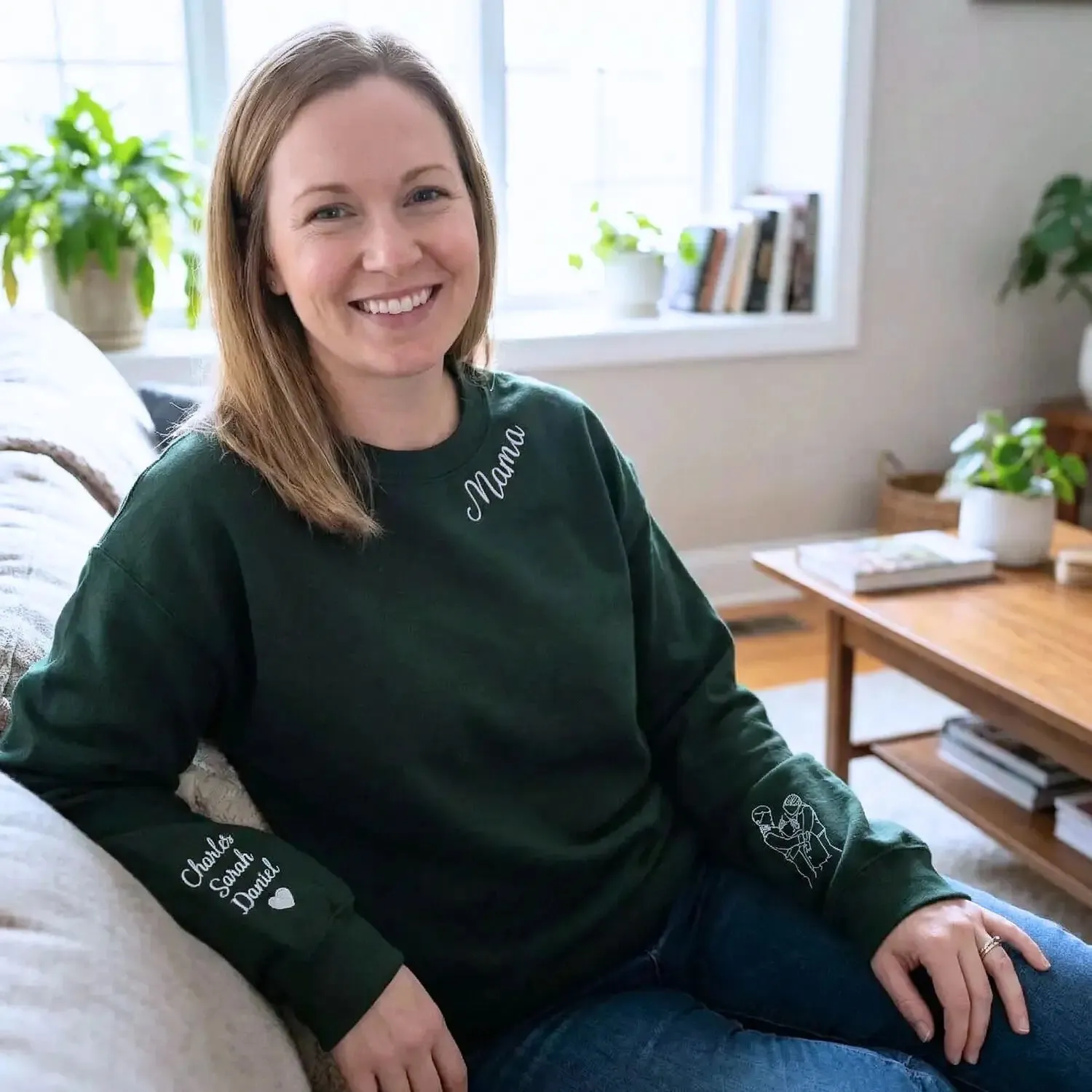 Custom Embroidered Mama Sweatshirt or Hoodie with Portrait Photo on Sleeve, Gifts For Mom from Son Daughter sold by Embroly product image thumbnail 2