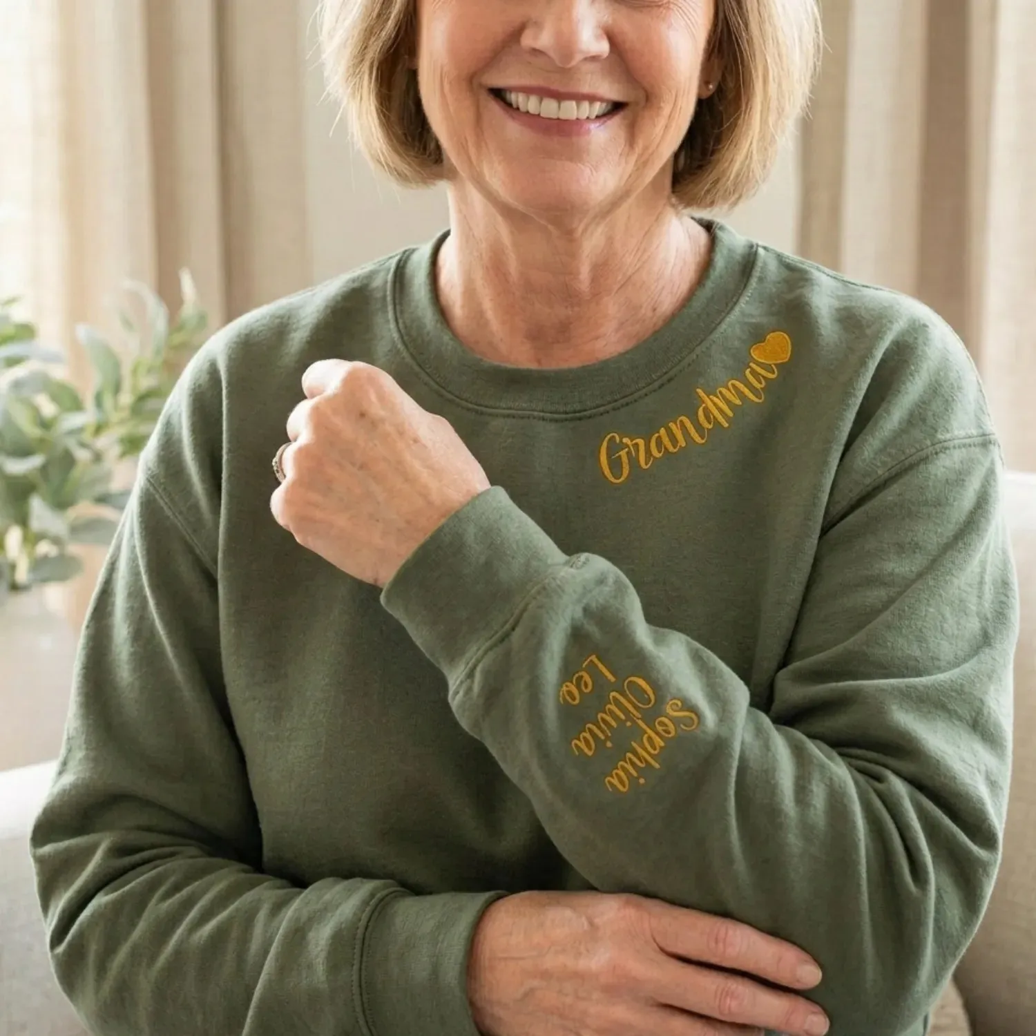 Personalized Grandma Embroidered Sweatshirt - Custom Neckline & Sleeve Names Mother’s Day Gift sold by Embroly product image thumbnail 5