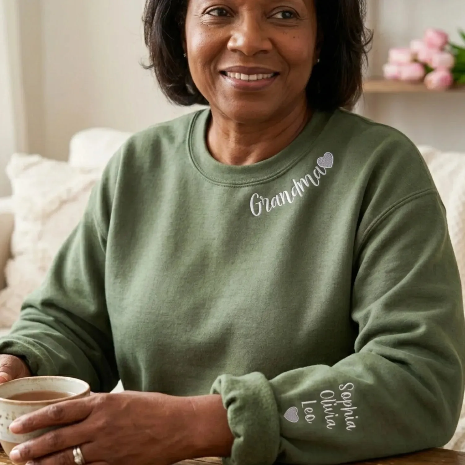Personalized Grandma Embroidered Sweatshirt - Custom Neckline & Sleeve Names Mother’s Day Gift sold by Embroly product image thumbnail 3